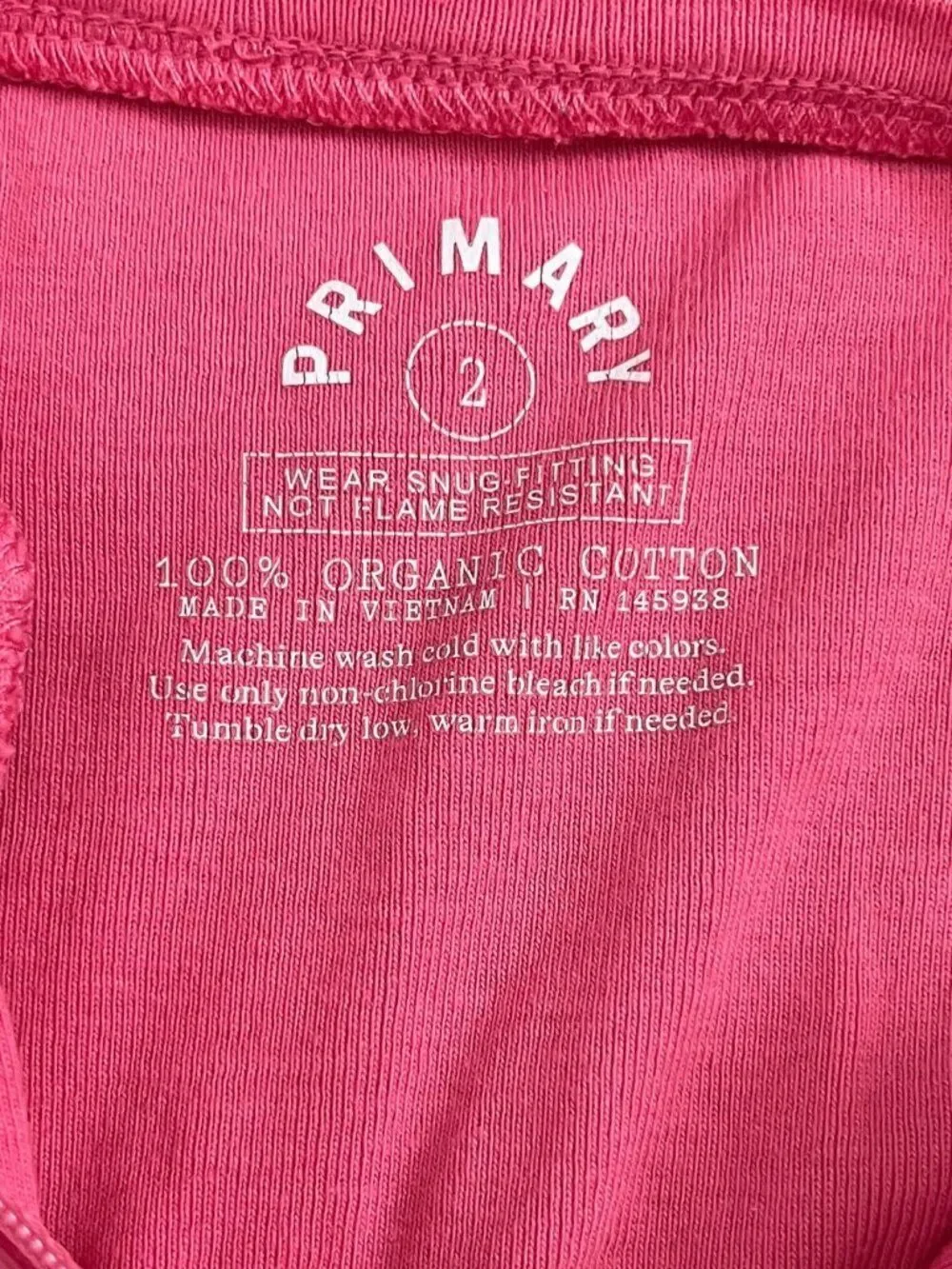 Primary Organic Cotton Zippered Pink Footed Sleeper Pajama Size 2